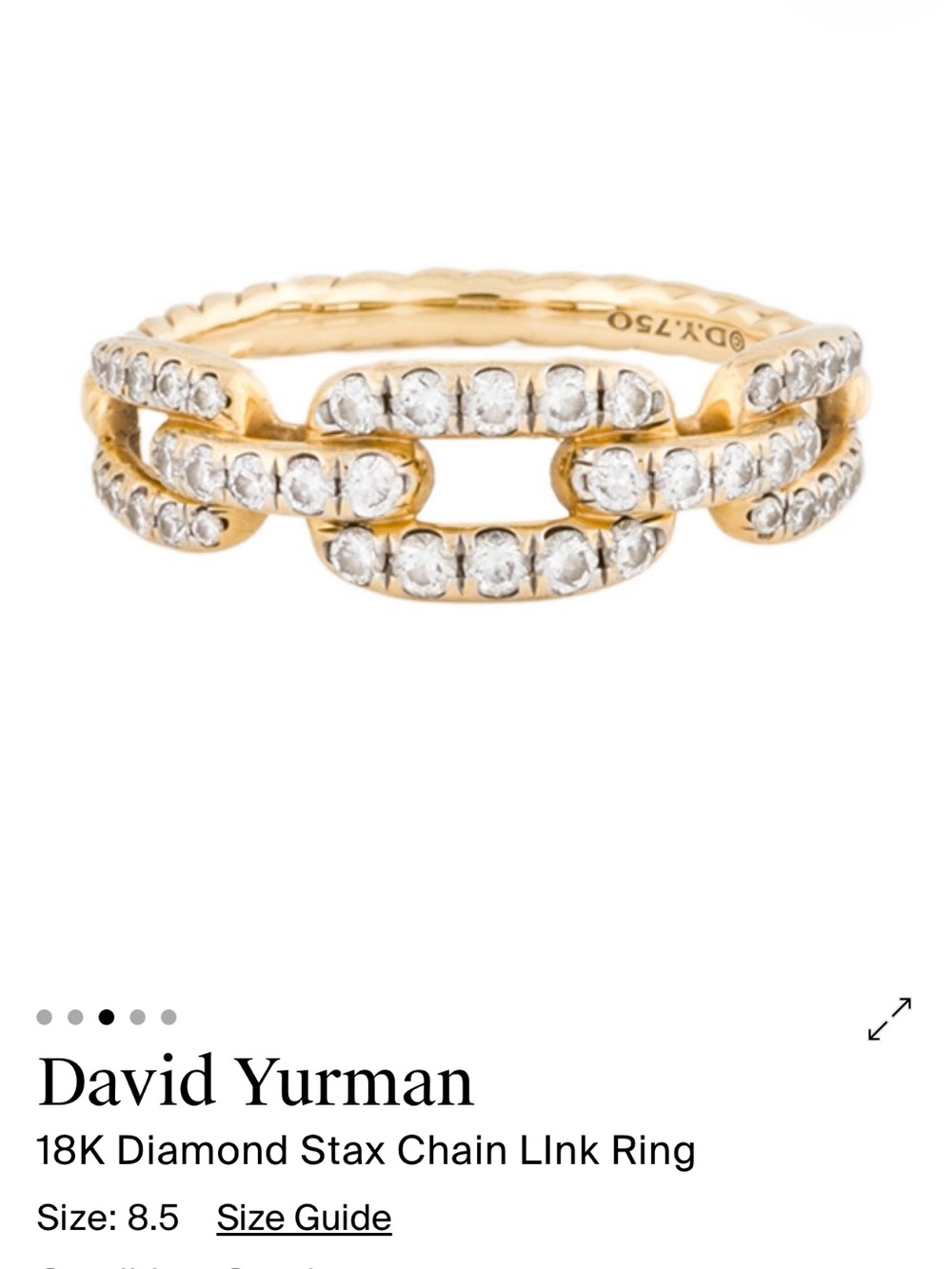 David Yurman Yellow Gold Diamond Chain Link Stax Ring